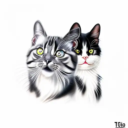 tuxedo cat and long haired striped cat tattoo design idea