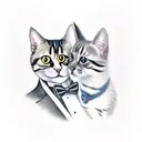 tuxedo cat and long haired striped cat hugging tattoo design idea