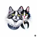 tuxedo cat and long haired striped cat tattoo design idea