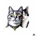 tuxedo cat and long haired striped cat tattoo design idea