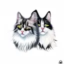 tuxedo cat and long haired striped cat tattoo design idea