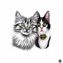tuxedo cat and long haired striped cat tattoo design idea