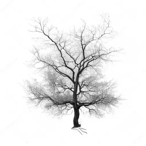 old, leafless tree three times as wide as it is tall. branches ending in points tattoo design idea