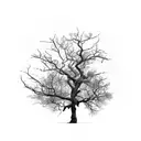 old, leafless tree three times as wide as it is tall. branches ending in points tattoo design idea