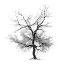 old, leafless tree three times as wide as it is tall. branches ending in points tattoo design idea