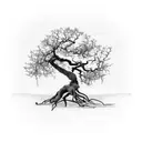 old, leafless tree. shorter than it is wide!.branches ending in points. in a bonsai style tattoo design idea