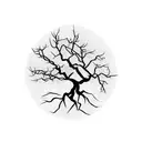 old, leafless tree. shorter than it is wide!.branches ending in points. in a bonsai style tattoo design idea
