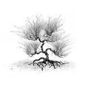 old, leafless tree. shorter than it is wide!.branches ending in points. in a bonsai style tattoo design idea