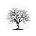 old, leafless tree. short and wide.branches ending in points. in a bonsai style tattoo design idea