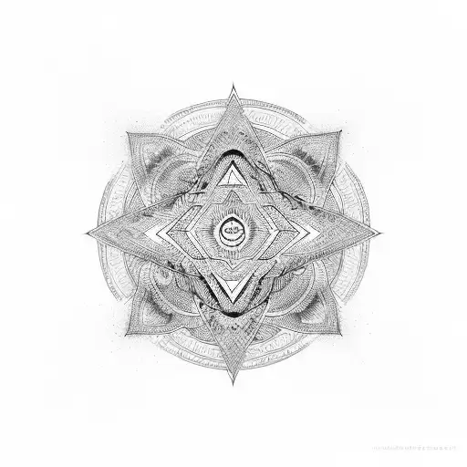 Abstract geometric design incorporating the Mahamrityunjay mantra tattoo design idea