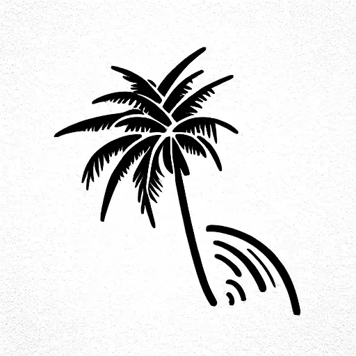 Mix of Palm tree and Wave in one object tattoo design idea