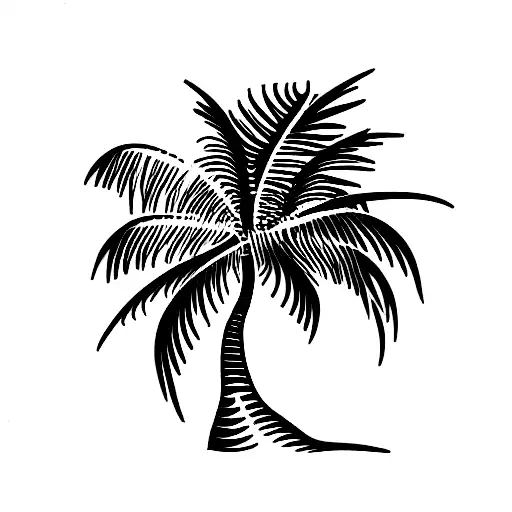Palm tree with wave tattoo design idea
