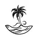 Palm tree with wave tattoo design idea