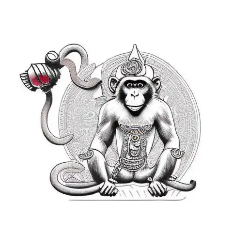 monkey figurine in azteca style tattoo design idea
