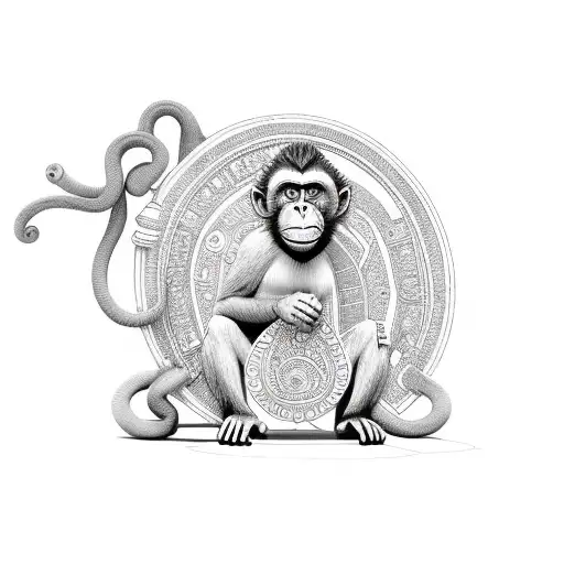 monkey figurine in azteca style tattoo design idea
