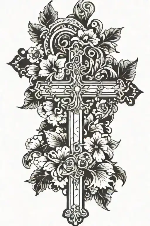 John 13:7 Cross floral background black tattoo design idea
