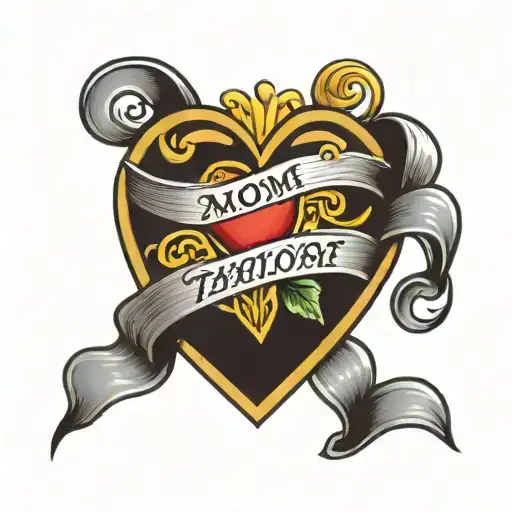 heart with banner that says Mom tattoo design idea