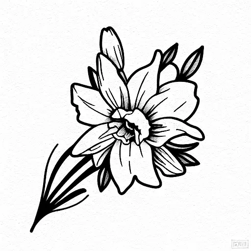 edelweiss and daffodil bouquet tattoo design idea