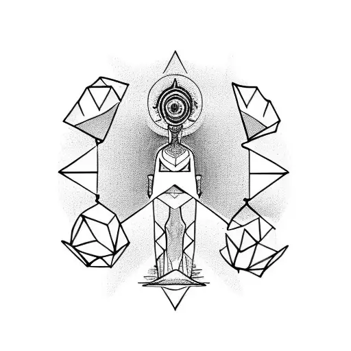 Third Eye on top of a man meditating with globes floating around him tattoo design idea