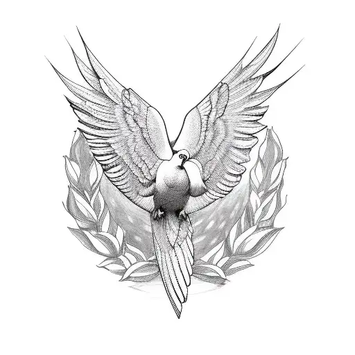 dove with heart tattoo design idea