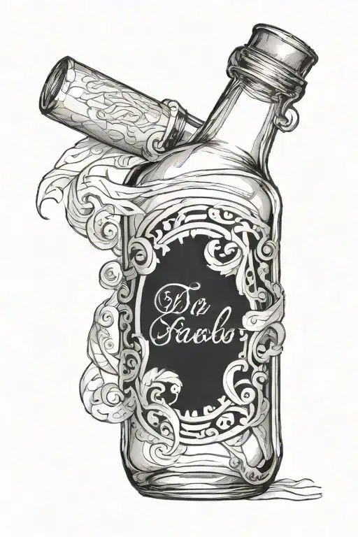 a glass bottle with a paper scroll inside  tattoo design idea