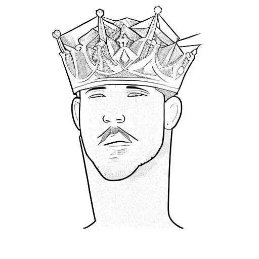 a Sideview of the face of a young card's king with a crown and a pointy beard, just need the exact tatto on the uploaded tattoo design idea