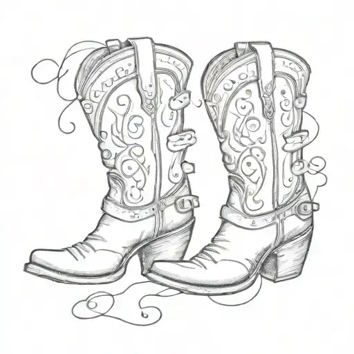 A pair of cowboy boots with musical notes intertwined in the design tattoo design idea