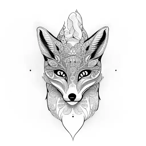 An intricate bookshelf with a fox curled up on top tattoo design idea