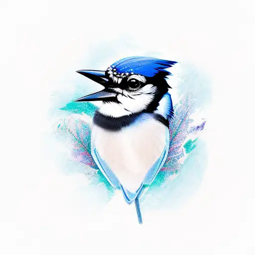 a stylized blue jay in traditional style  tattoo design idea
