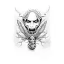 beelzebub baal zebub lord of flies king of demons black and white psychedelic tattoo design idea