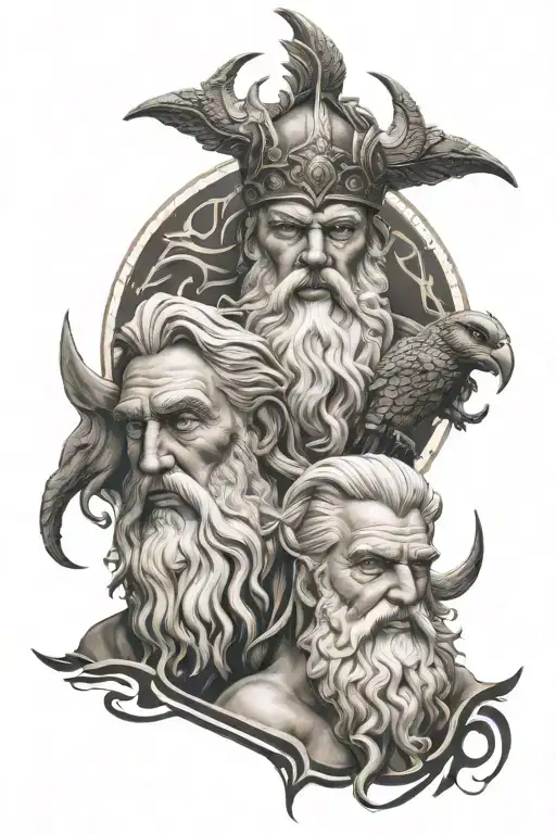 zeus and odin tattoo design idea