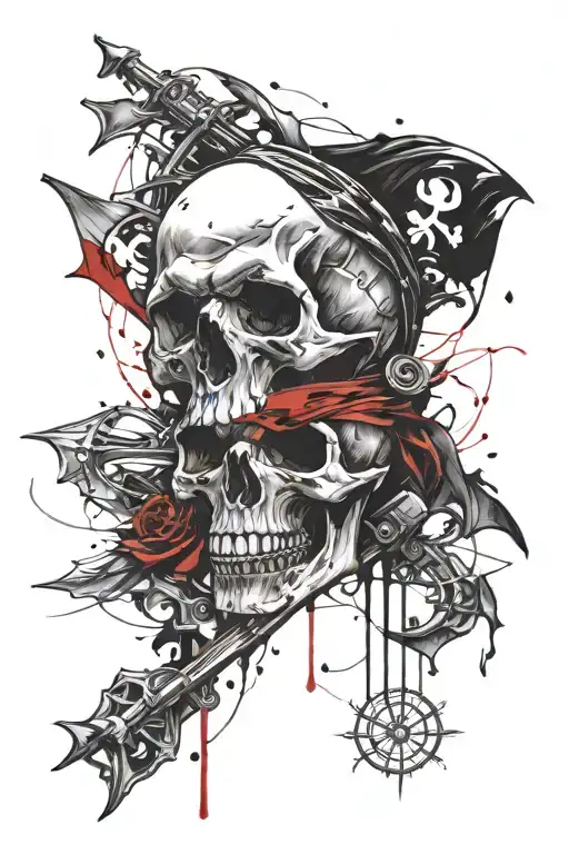 gruesome pirate skull tattoo design idea