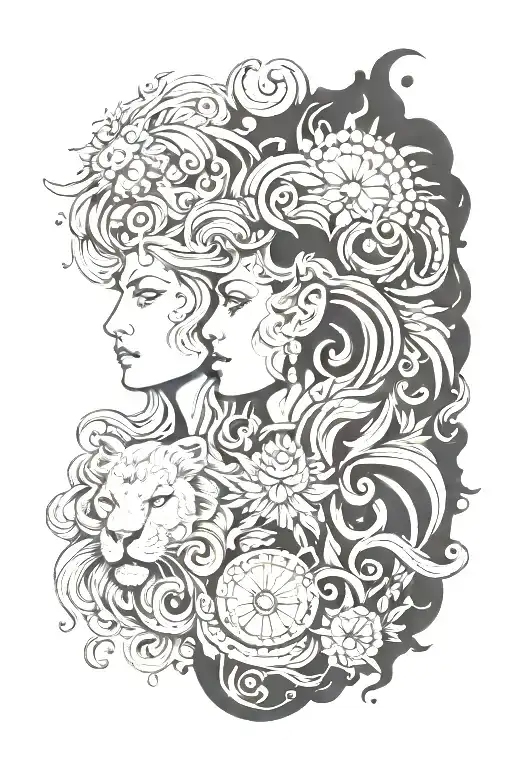 Leo and virgo zodiac sign tattoo design idea
