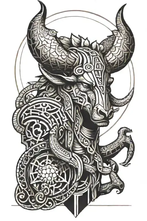 Warhammer sun,geometrical lines, minotaur, medusas head, greec style.  tattoo design idea