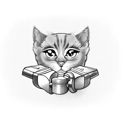 cute, communist, cat, holding hammer tattoo design idea