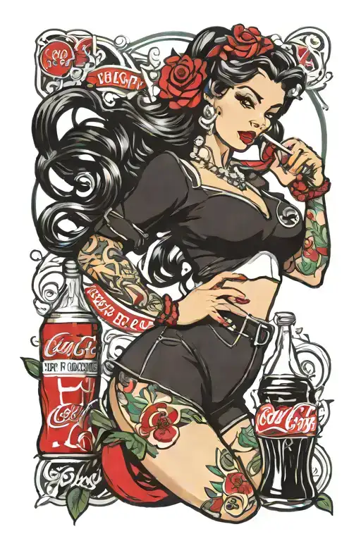coca cola themed pinup girl   tattoo design idea