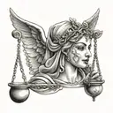 Lady justice with the happy and Sad mask on her face tattoo design idea