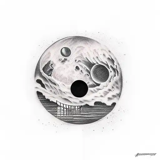 dark room open door moon stages tattoo design idea