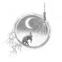 dark room with a open door with light a broken chain inside the room and the moon stages ahead tattoo design idea