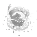 dark room with a open door with light a broken chain inside the room and the moon stages ahead tattoo design idea