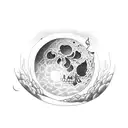 dark room with a open door with light a broken chain inside the room and the moon stages ahead tattoo design idea