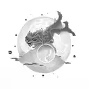 dark room with a open door with light a broken chain inside the room and the moon stages ahead tattoo design idea