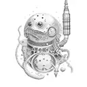 old tin pipe chipney tattoo design idea