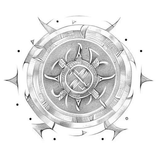 Intricate Viking shield with powerful runes tattoo design idea