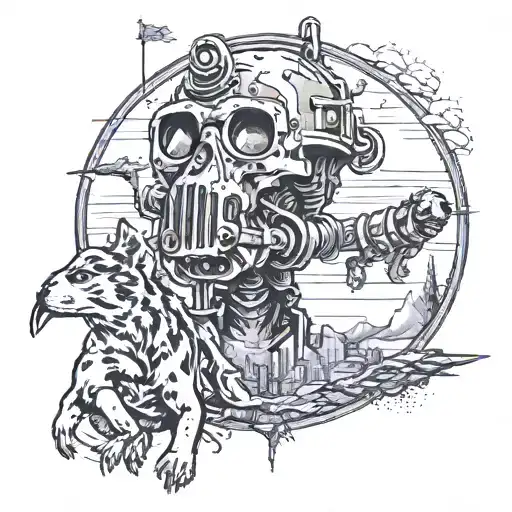 fallout new vegas survived and dog meat in atom explosion  tattoo design idea