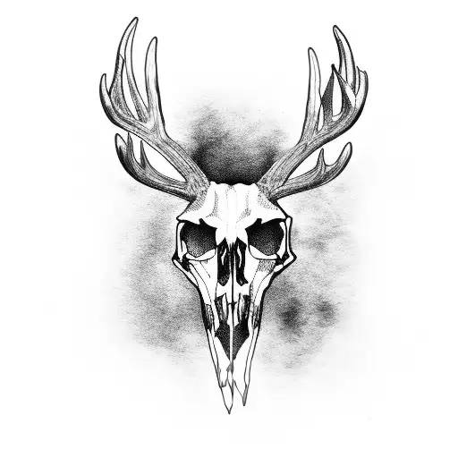 Deer skull stretched paganism tattoo design idea