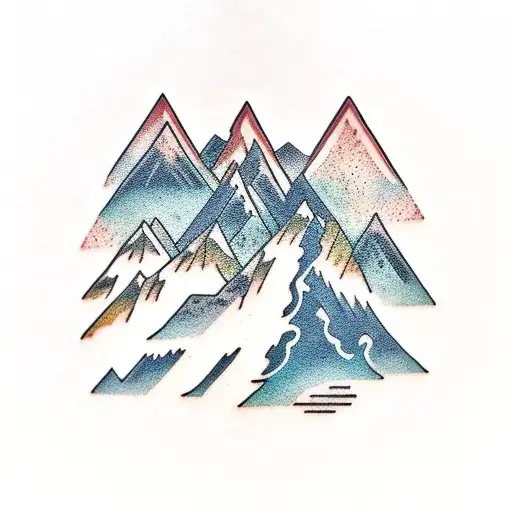 Mountains with waterfall  tattoo design idea