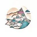 Mountains with waterfall  tattoo design idea