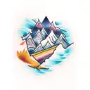 Mountains with waterfall  tattoo design idea