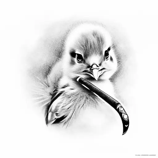 baby chick wearing a suit smoking a cigar  tattoo design idea